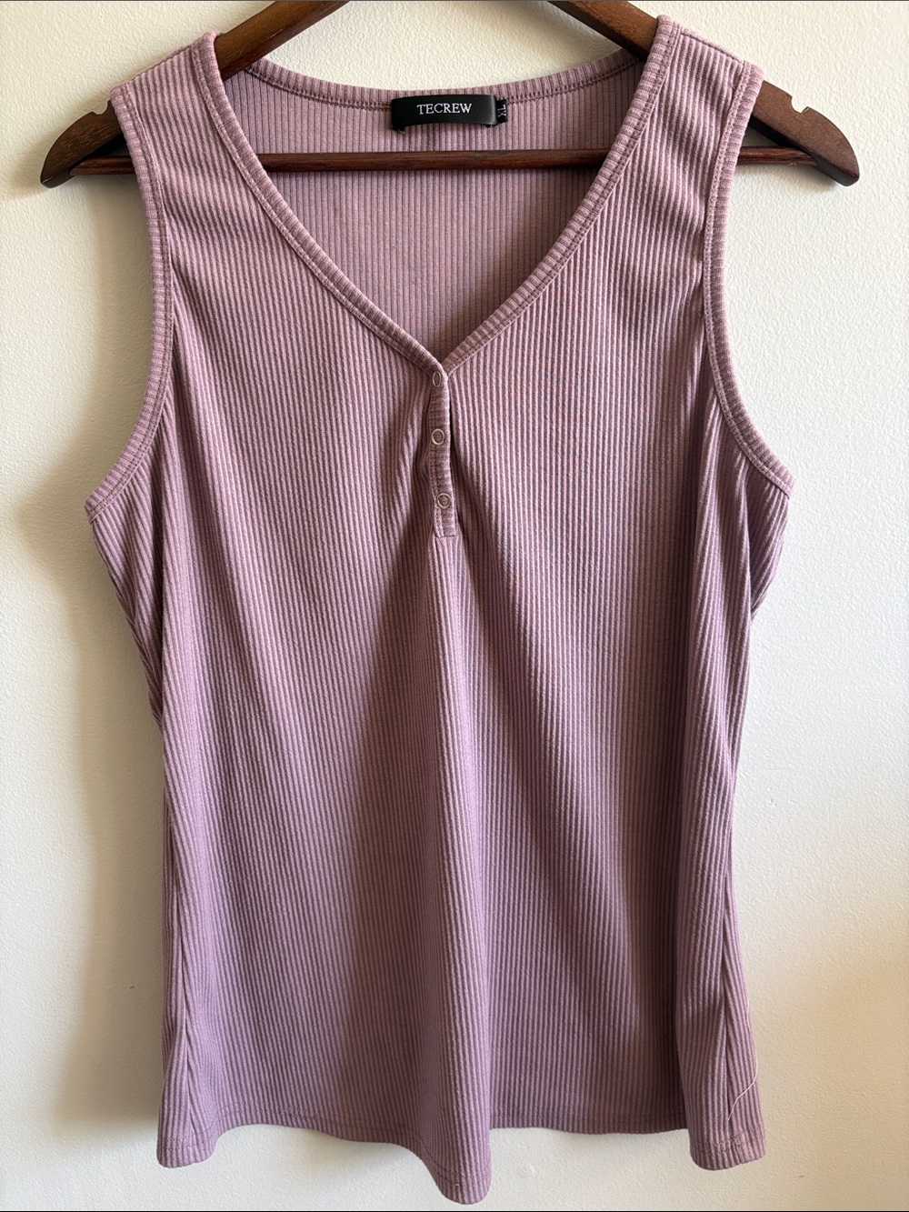 TECREW Ribbed Henley Tank Top Mauve Sleeveless Stretch Knit XL